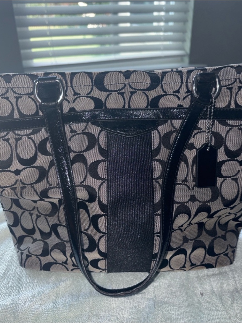 Coach Black and Khaki Signature Canvas Shoulder Tote